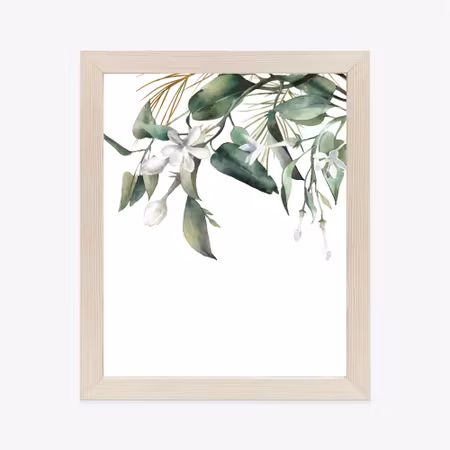 Poster med ram - White flowers on green watercolor