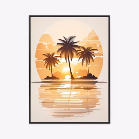 Poster med ram - Sunset and three palm trees