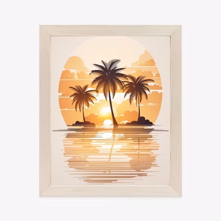 Poster med ram - Sunset and three palm trees