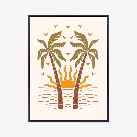 Poster med ram - Rerto palm trees and the setting