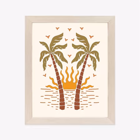Poster med ram - Rerto palm trees and the setting