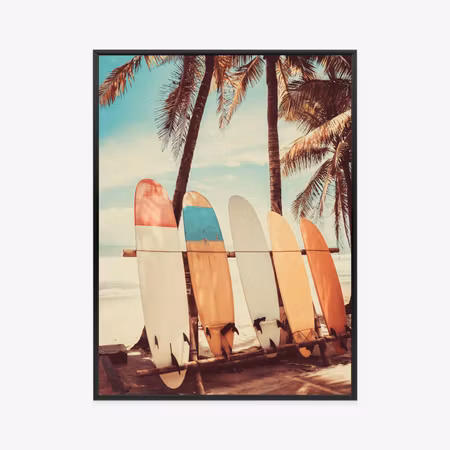 Poster med ram - Palm trees with surfboards