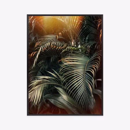 Poster med ram - A deep dark palm forest with the