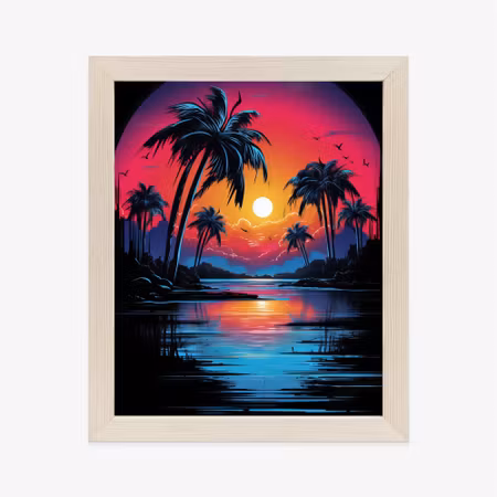 Poster med ram - Tropical sunset and palm trees