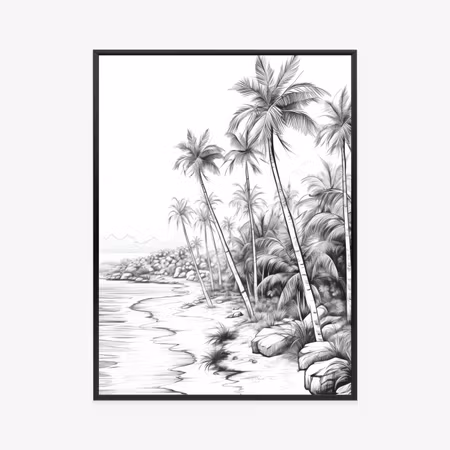 Poster med ram - Tropical beach with palm trees