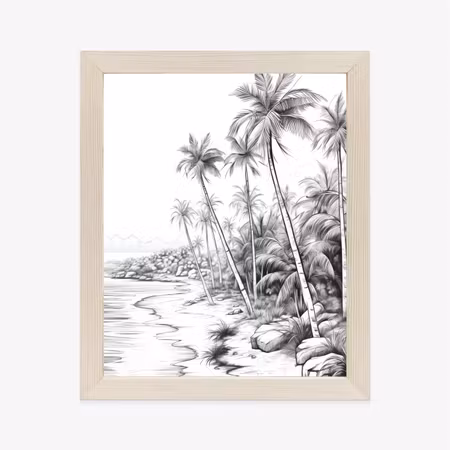 Poster med ram - Tropical beach with palm trees