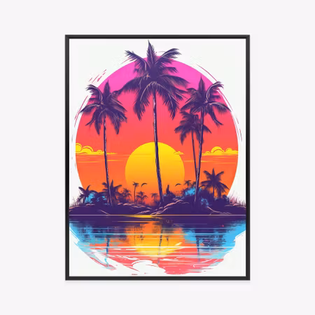 Poster med ram - Deserted island with palm trees