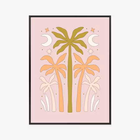 Poster med ram - Retro palm trees and moons