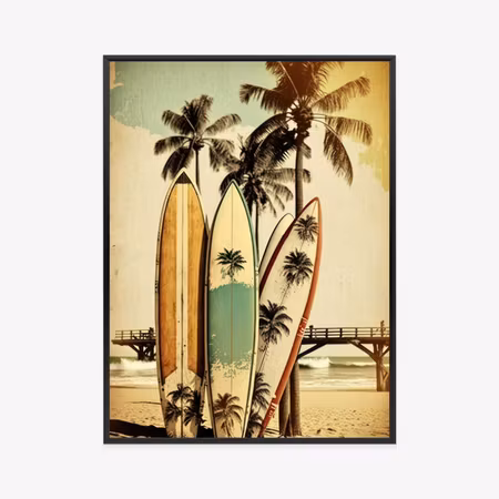 Poster med ram - Surfboards on the beach leaning