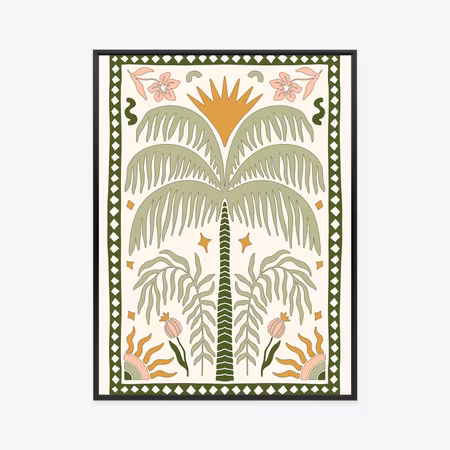 Poster med ram - Palm tree and oriental plants