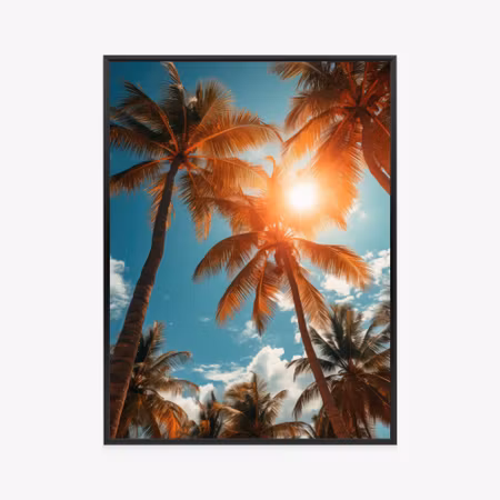 Poster med ram - The sun shining through tall palm