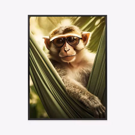 Poster med ram - A funny monkey among the palm