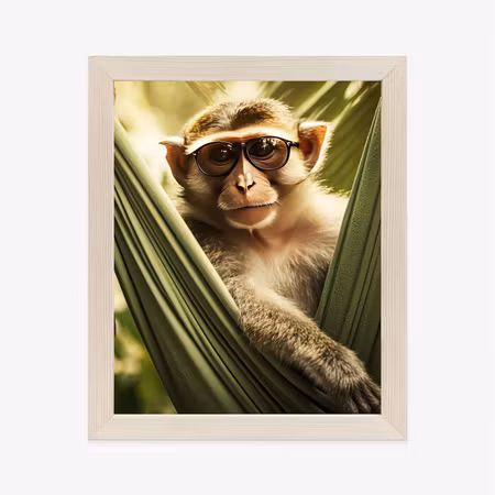 Poster med ram - A funny monkey among the palm