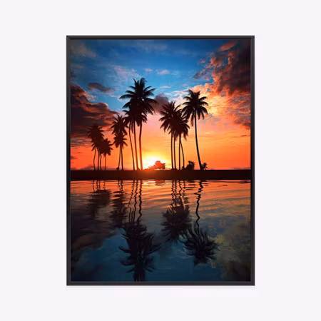 Poster med ram - The sea and palm trees in orange