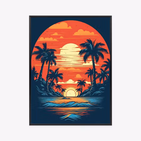 Poster med ram - Summer beach with palm trees and