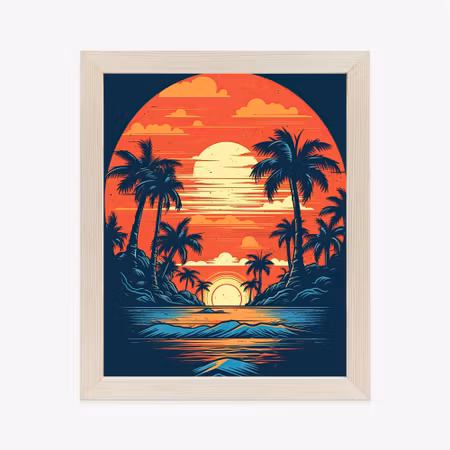 Poster med ram - Summer beach with palm trees and