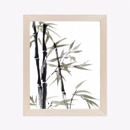 Poster med ram - Watercolor bamboo and leaves