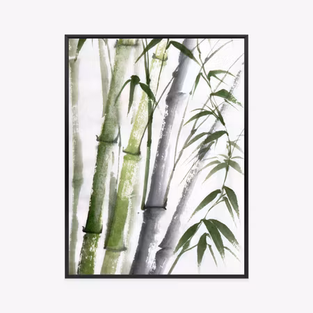 Poster med ram - Bamboo with watercolor leaves