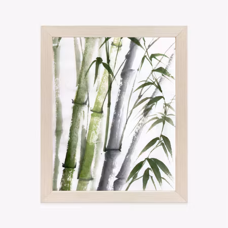Poster med ram - Bamboo with watercolor leaves
