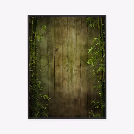 Poster med ram - Bamboo leaves on a dark wooden