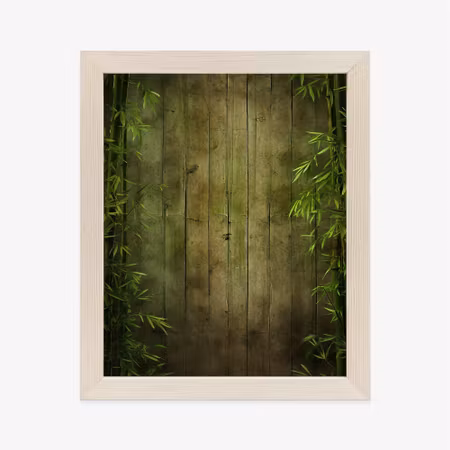 Poster med ram - Bamboo leaves on a dark wooden