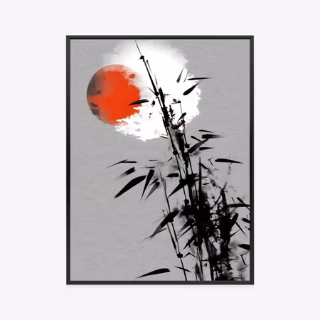 Poster med ram - Black bamboo and red sun