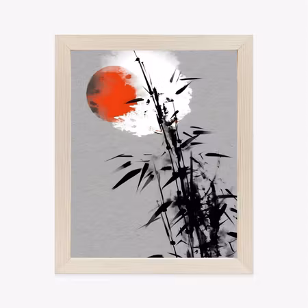 Poster med ram - Black bamboo and red sun
