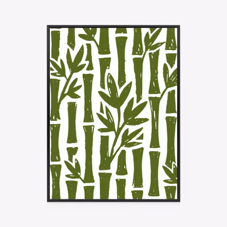 Poster med ram - Green bamboo trees with leaves