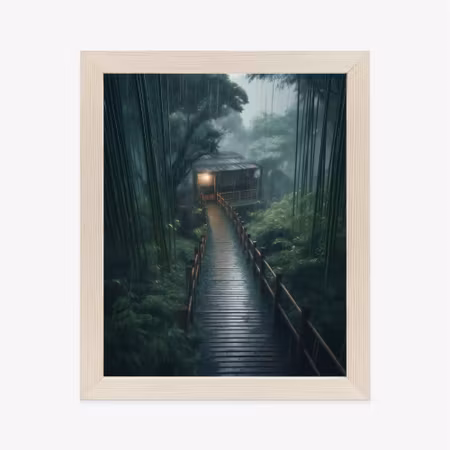 Poster med ram - Bamboo forest with bamboo house