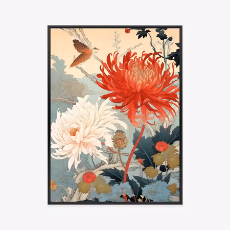 Poster med ram - Japanese style chrysanthemums