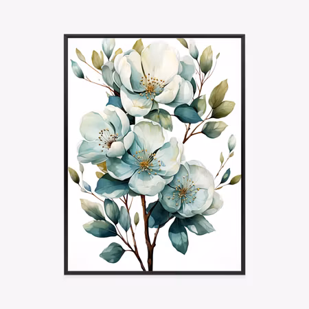 Poster med ram - Bunch of white flowers