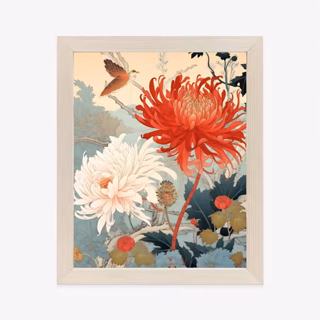 Poster med ram - Japanese style chrysanthemums