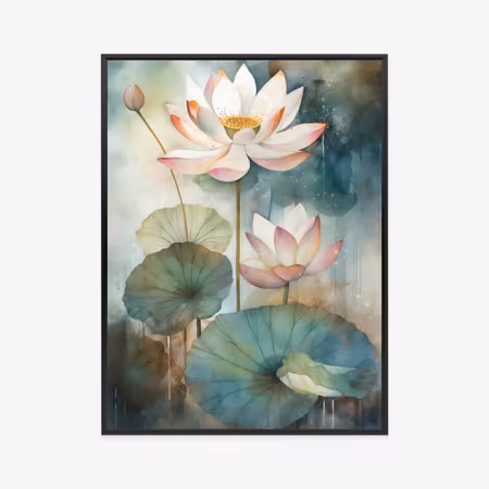 Poster med ram - Lilies with large leaves
