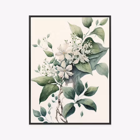 Poster med ram - White flowers on a green branch