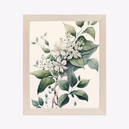 Poster med ram - White flowers on a green branch