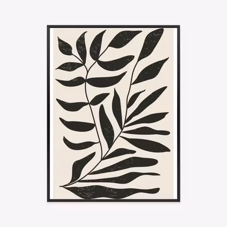 Poster med ram - Graphics with black leaves