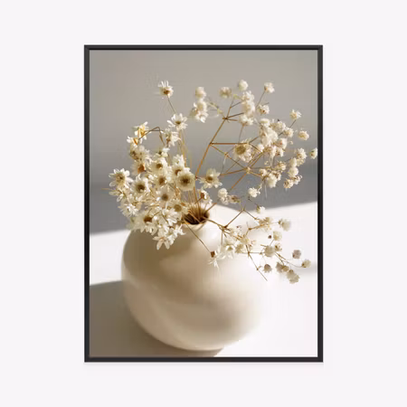 Poster med ram - A vase of dry daisy flowers