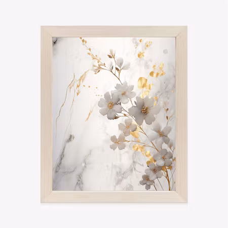 Poster med ram - White and gold flowers on marble