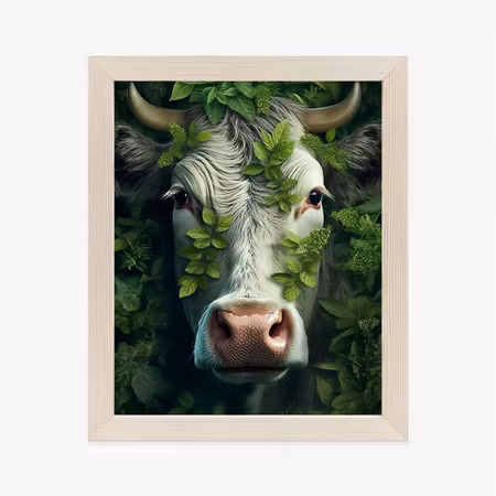 Poster med ram - A cow emerging from the leaves