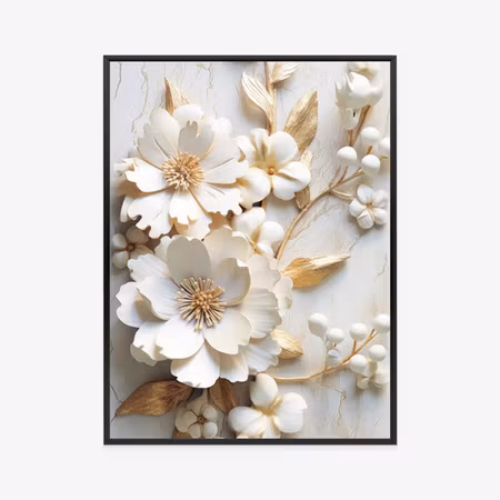 Poster med ram - White flowers on a wooden table