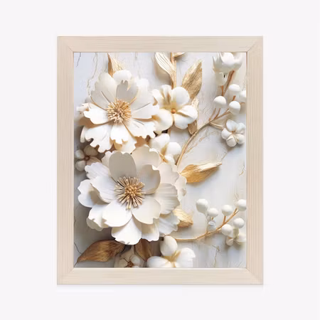Poster med ram - White flowers on a wooden table