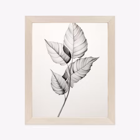 Poster med ram - Black and white leaves