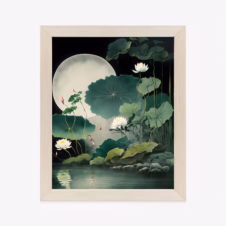 Poster med ram - Japanese lotus flowers and leaves
