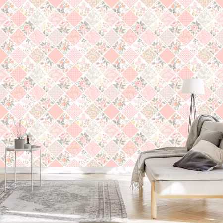 Tapet - Patchwork Mosaik med Fjärilar och Blommor