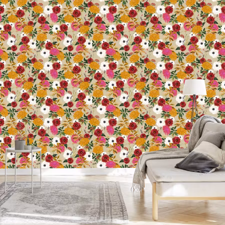 Tapet - Färgglada Blommor i Retro Stil