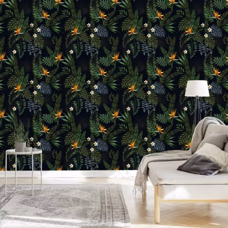 Tapet - Tropiska Blad och Blommor