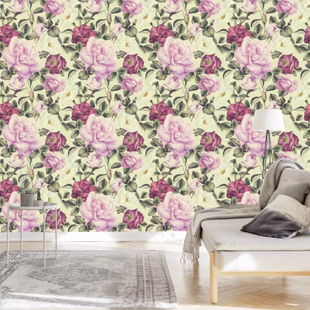 Tapet - Vackra Blommor Akvarell Rosor