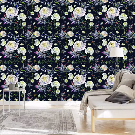 Tapet - Blommor Pioner Lämnar Vintage Stil