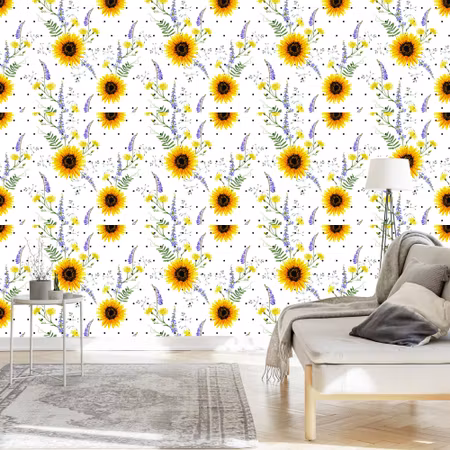 Tapet - Solrosor med Fältblommor