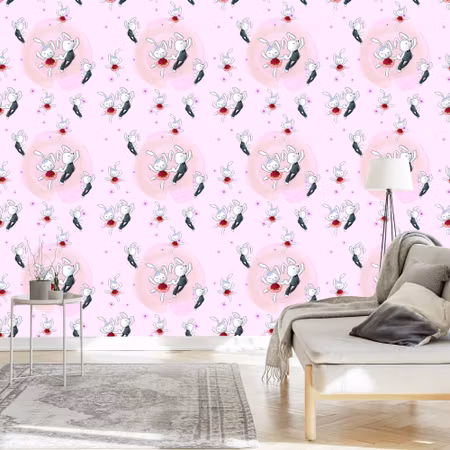 Tapet - Förälskade Kaniner Bland Blommor